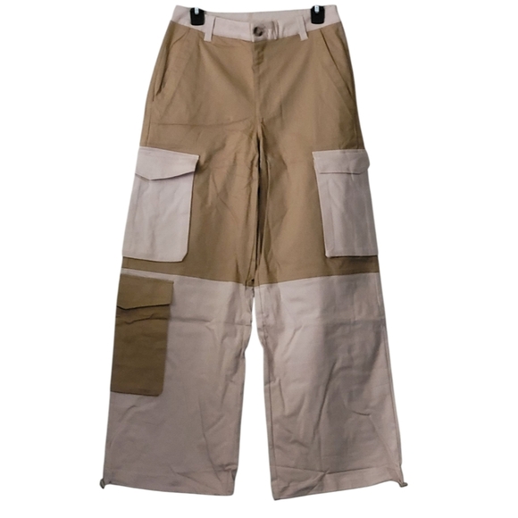 Boutique Patchwork Utility Cargo Pants in Taupe and Cream - Picture 6 of 15